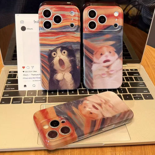 情侣油画惊吓仓鼠小猫适用苹果18Pro手机壳iPhone17promax16小米17华为mate80p90k70note15nova14magic7x200