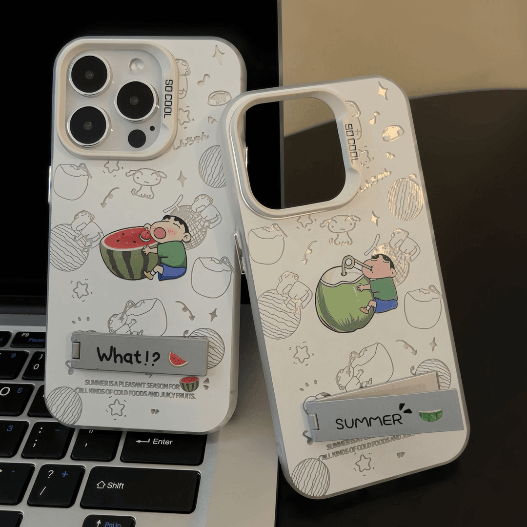 喝椰子小新带支架适用苹果16/15/13pro手机壳iPhone12/11小米14华为mate40vivo x100/90/80荣耀红米k60p50