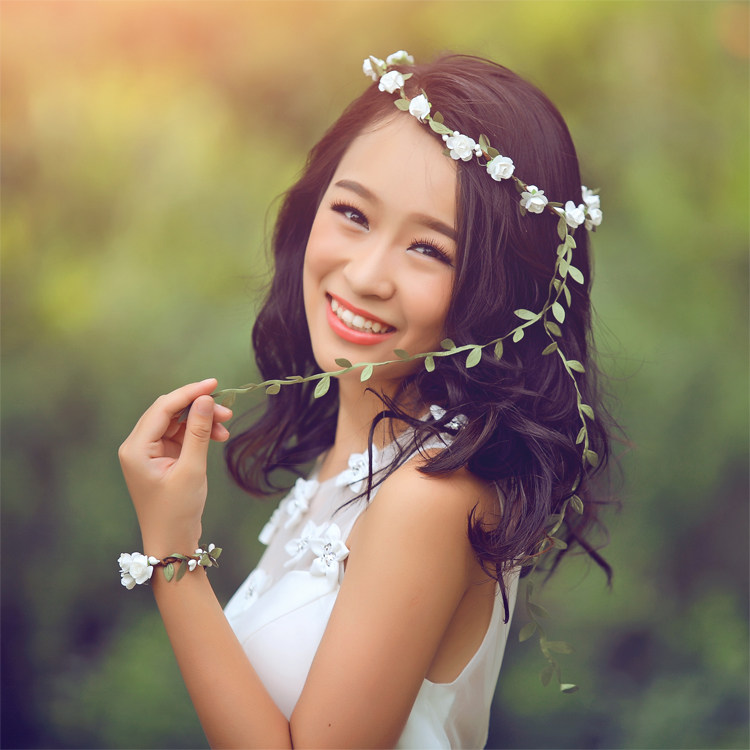 唯美新娘仙气伴娘头饰盘发饰品花环头环森女度假头箍配饰拍摄道具