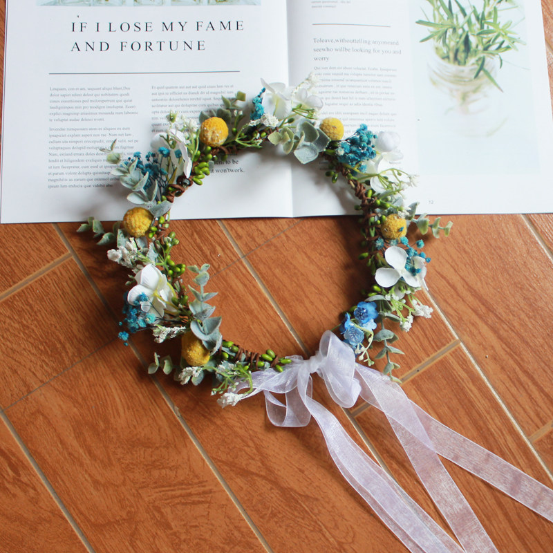 ins森林系花朵新娘花环满天星头饰度假沙滩婚纱摄影写真婚礼发饰