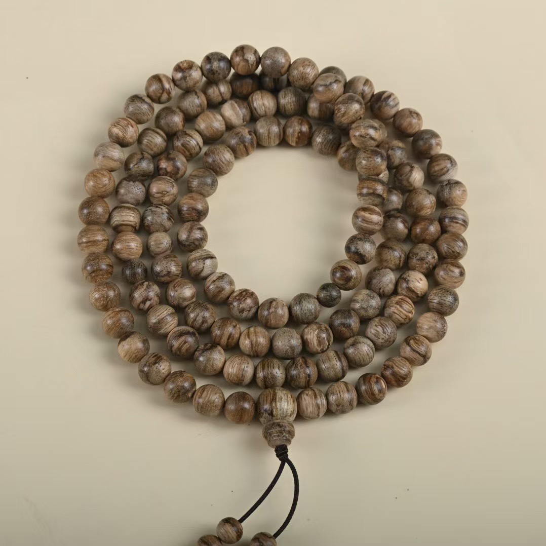 全品相虎斑纹【达拉干】沉香佛珠手串7MM108颗重14.5克薄荷凉奶香