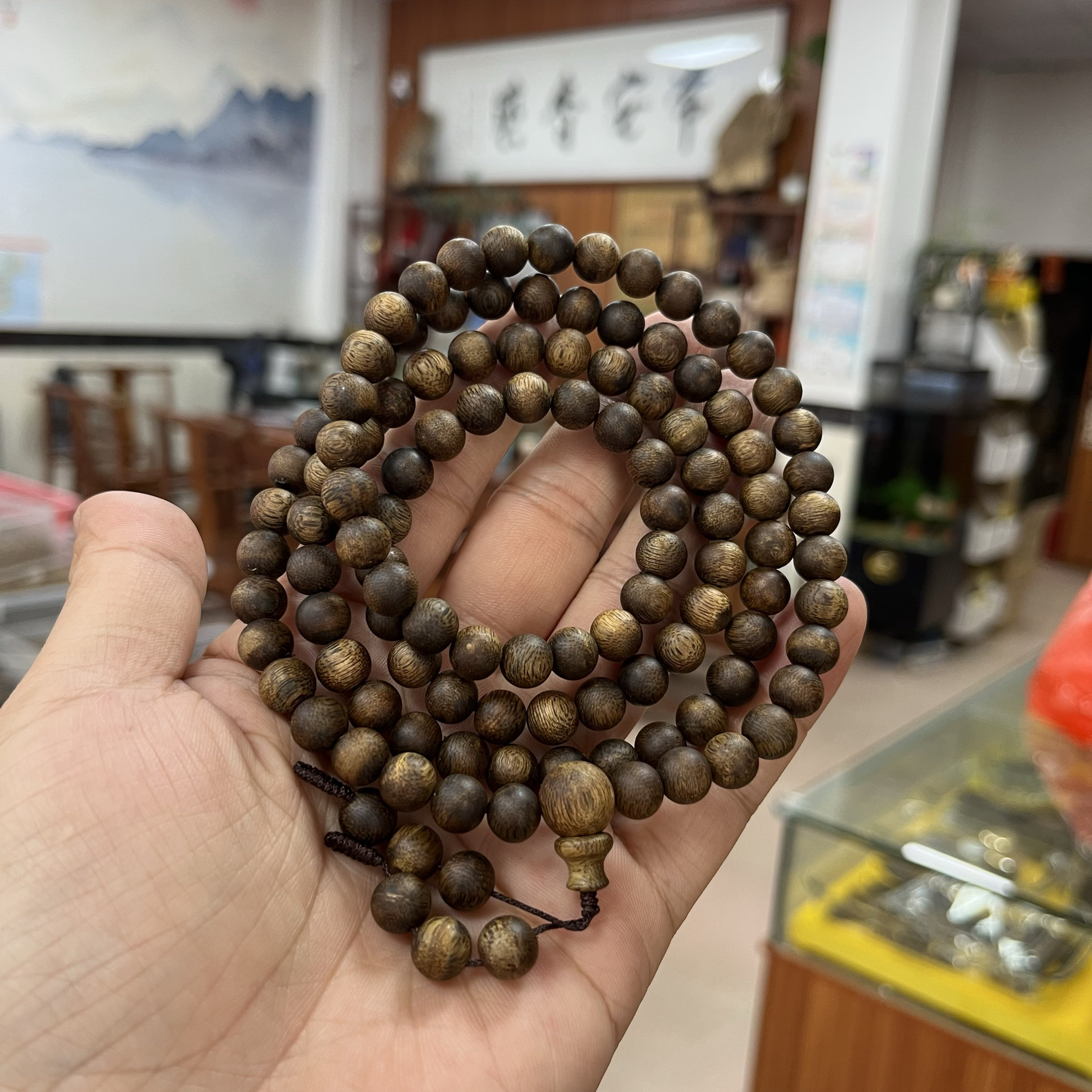 精品9分沉8MM108颗海南白棋楠手串佛珠念珠保真天然男女奇楠沉香