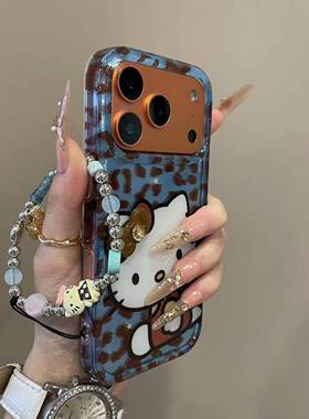 卡通锡纸纹底棕豹纹KT猫适用iPhone17promax手机壳15新款17pro网红女款13创意全包防摔16pro超好看17保护套