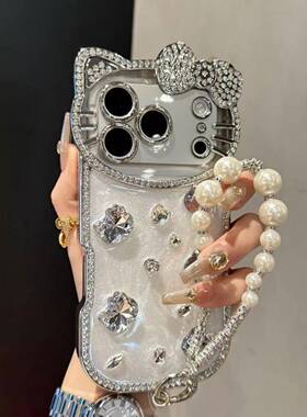 全包闪钻立体KT猫镜头适用iPhone17promax手机壳16plus苹果15pro新款14promax女款13pro高级感12超好看系列11