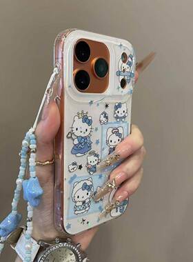 可爱闪粉蓝色雪人KT猫适用iPhone17promax手机壳15新款17pro网红女款13创意全包防摔16pro超好看17保护套