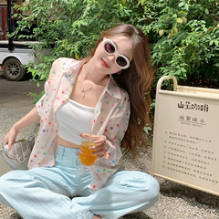 防晒衬衫女夏款波点长袖衬衣2024新款薄款冰丝开衫小个子外套上衣