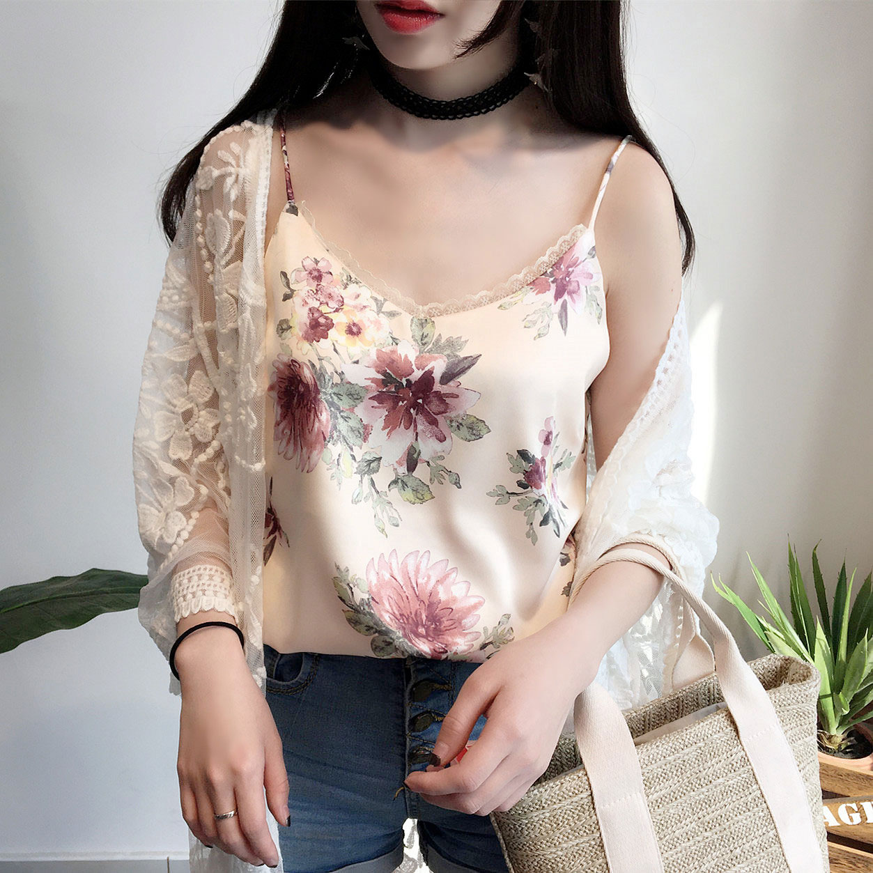 chic¸´¹ÅË黨ѩ·ÄСµõ´øÆøÖʶÐÃæÀÙË¿»¨±ßÄÚ´î±³ÐÄÍâ´©´òµ×ÉÀÉÏÒÂ