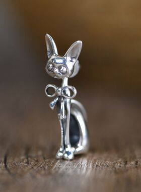 蝴蝶结小猫咪耳钉S925纯银文艺