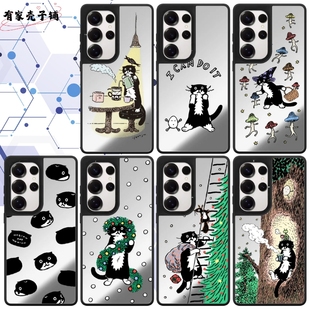 小黑猫手机壳Magsafe磁吸镜面防摔保护壳适用于三星Galaxy S25ultra/S25/S24/S23ultra可爱个性创意高级甜酷