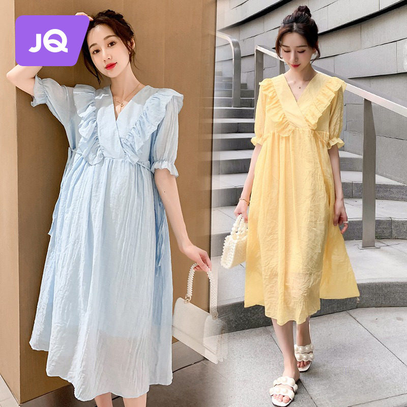 婧麒孕妇装夏季连衣裙高级感时尚网红夏天裙子减龄小清新外穿夏装