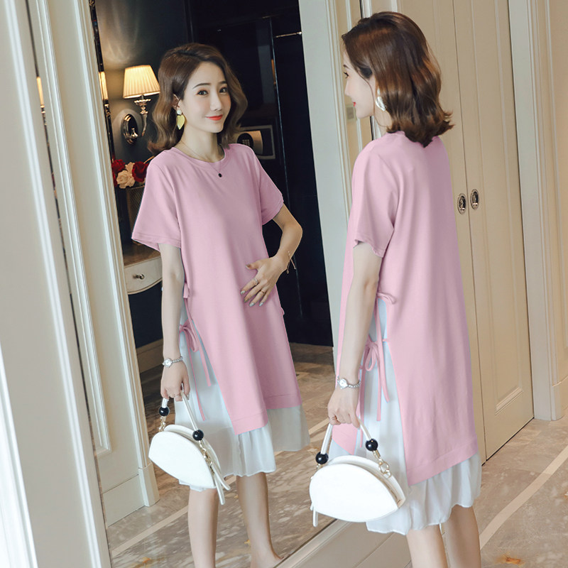 JINGQI MATERNITY DRESS SUMMER LUXURY T-SHIRT SKIRT MID-LENGTH STITCHING LOOSE MATERNITY DRESS FASHION SUMMER DRESS
