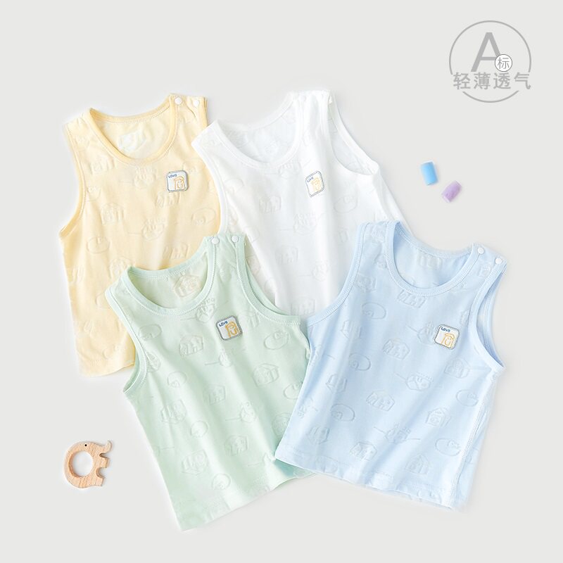 婧麒新生婴儿衣服清凉夏季透气马甲纯色可爱超萌夏天宝宝背心吊带