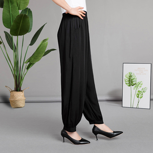 休闲民族风广场舞蹈女长裤 春夏中老年女裤 纯色宽松棉绸阔腿灯笼裤