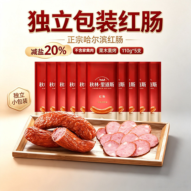 秋林里道斯红肠减盐20%独立包装