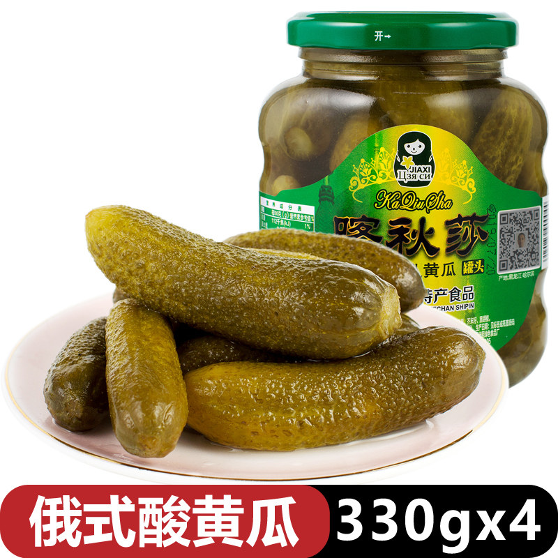 喀秋莎俄式酸黄瓜330gx4东北特产乳黄瓜腌制泡菜罐头酸青瓜下饭菜