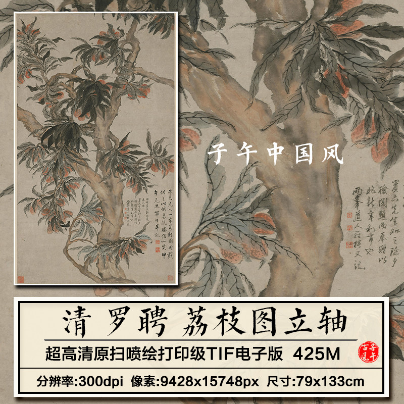 罗聘荔枝图轴清朝古代水墨花卉树木绘画装饰高清电子版大图片素材