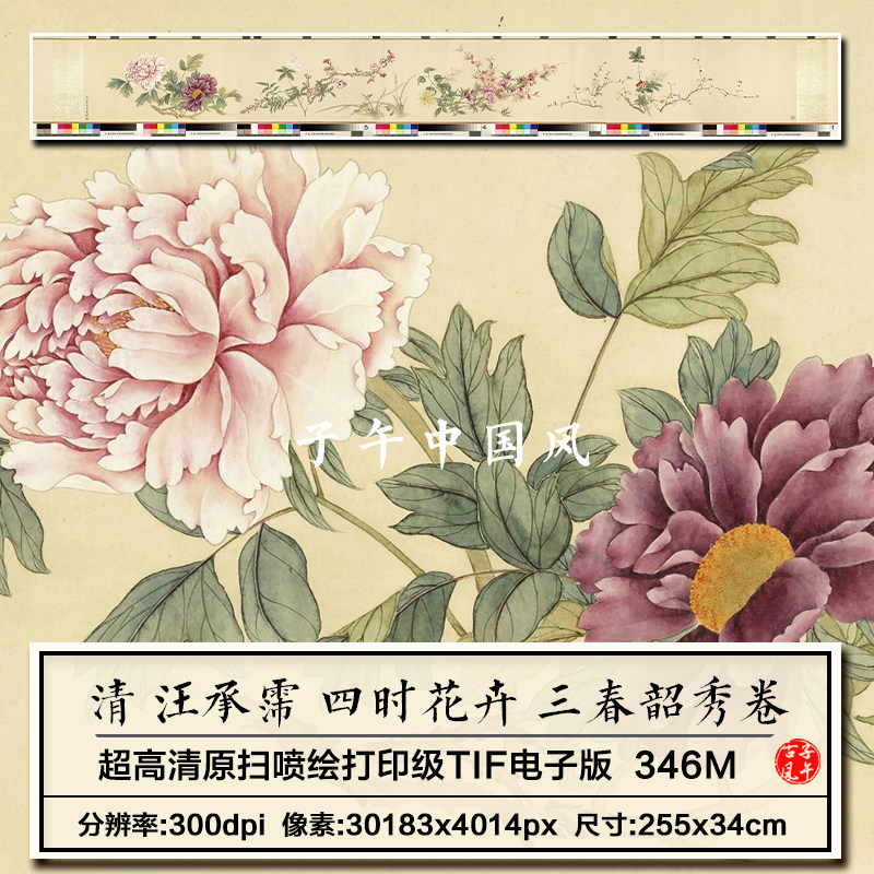 汪承霈四时花卉三春韶秀卷清朝古代工笔花卉绘画高清电子图片素材
