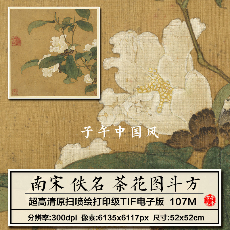 南宋佚名茶花图页古代宋画小品工笔花鸟绘画打印高清电子图片素材