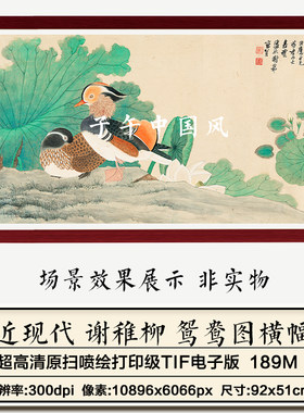 谢稚柳鸳鸯图横幅古风新中式工笔爱情装饰画高清电子版大图片素材