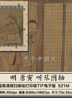 唐寅听琴图轴明朝古代名人字画唐伯虎绘画装饰高清电子版图片素材