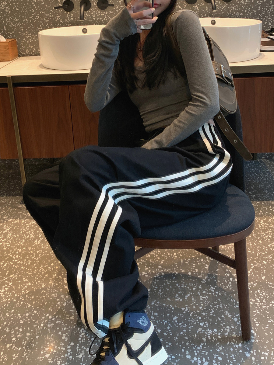 贝贝张ibell100棉宽松高腰束脚阔腿裤女美式设计感复古休闲工装裤