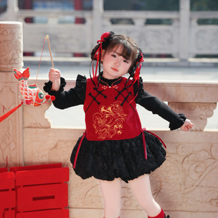 粗腿原创九色鹿女童套装2025新款中式国风两件套元旦春节年服儿童