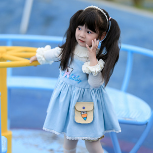 粗腿原创蓝色小狗女童连衣裙秋冬四季款休闲日常裙子穿搭背心裙