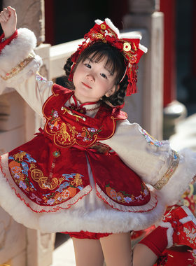 粗腿原创骏主吉祥女童连衣裙中式国风洛丽塔公主裙春节年服礼裙新