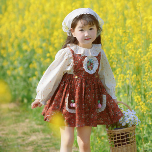 粗腿原创早秋小鹿女童连衣裙两件套秋冬复古美拉德背心裙宫廷风