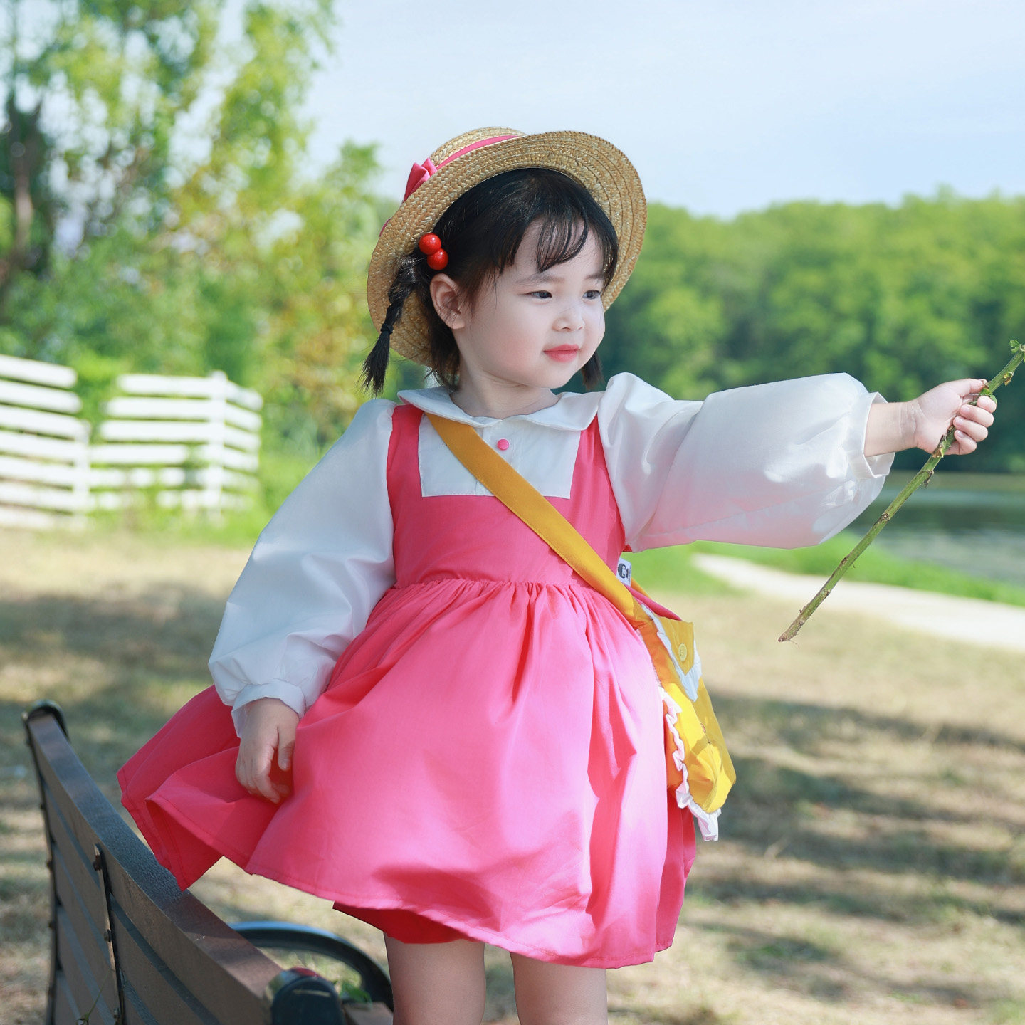 小粗腿女童连衣裙套装春秋款蓬蓬裙宫崎骏长袖小梅宝宝裙子简约