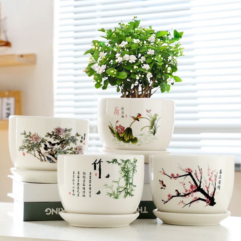 花盆陶瓷特价清仓家用带托盘大号特大号多肉花盆个性创意绿萝简约