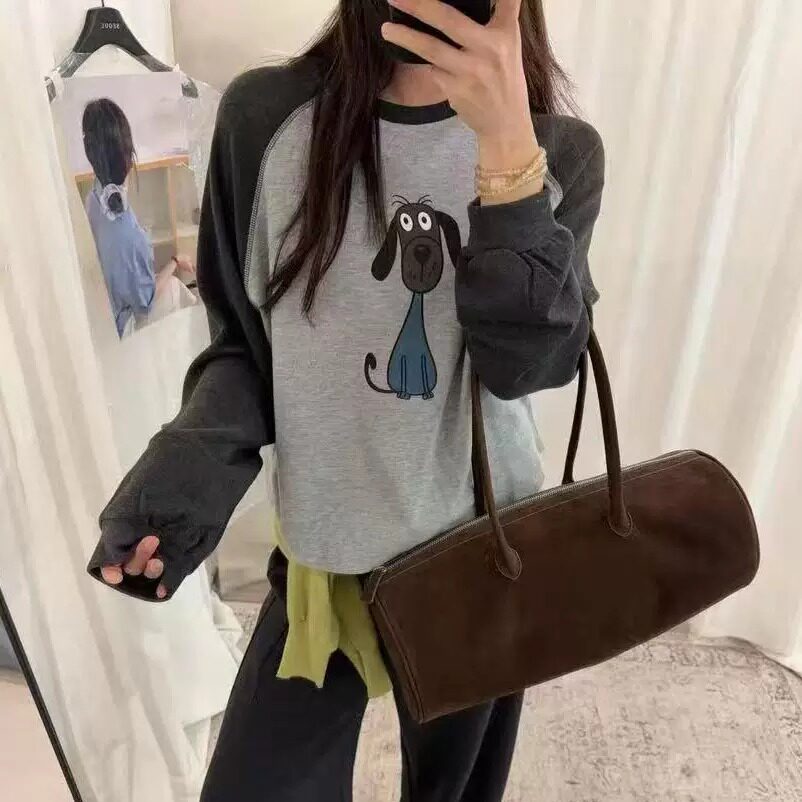 韩版插肩狗狗长袖加厚秋冬T恤女