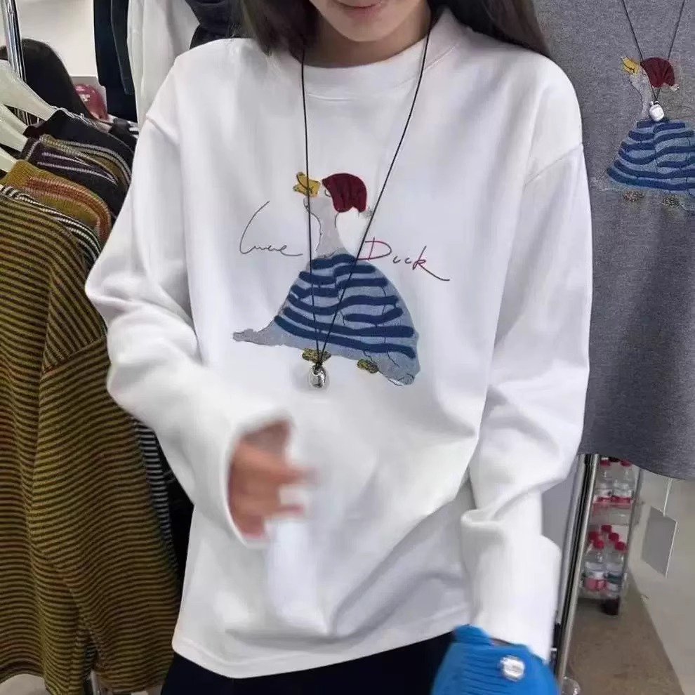 韩系创意卡通鸭子印花T恤女