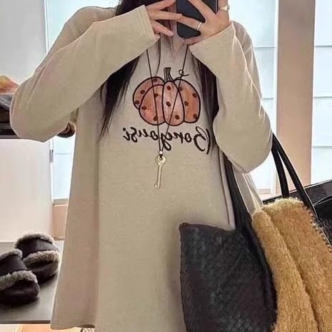 2025冬季新款南瓜印花磨毛加厚T恤女宽松显瘦加绒内搭打底衫上衣,女装/女士精品,T恤,淘宝优惠券,粉丝福利购,淘宝优惠卷