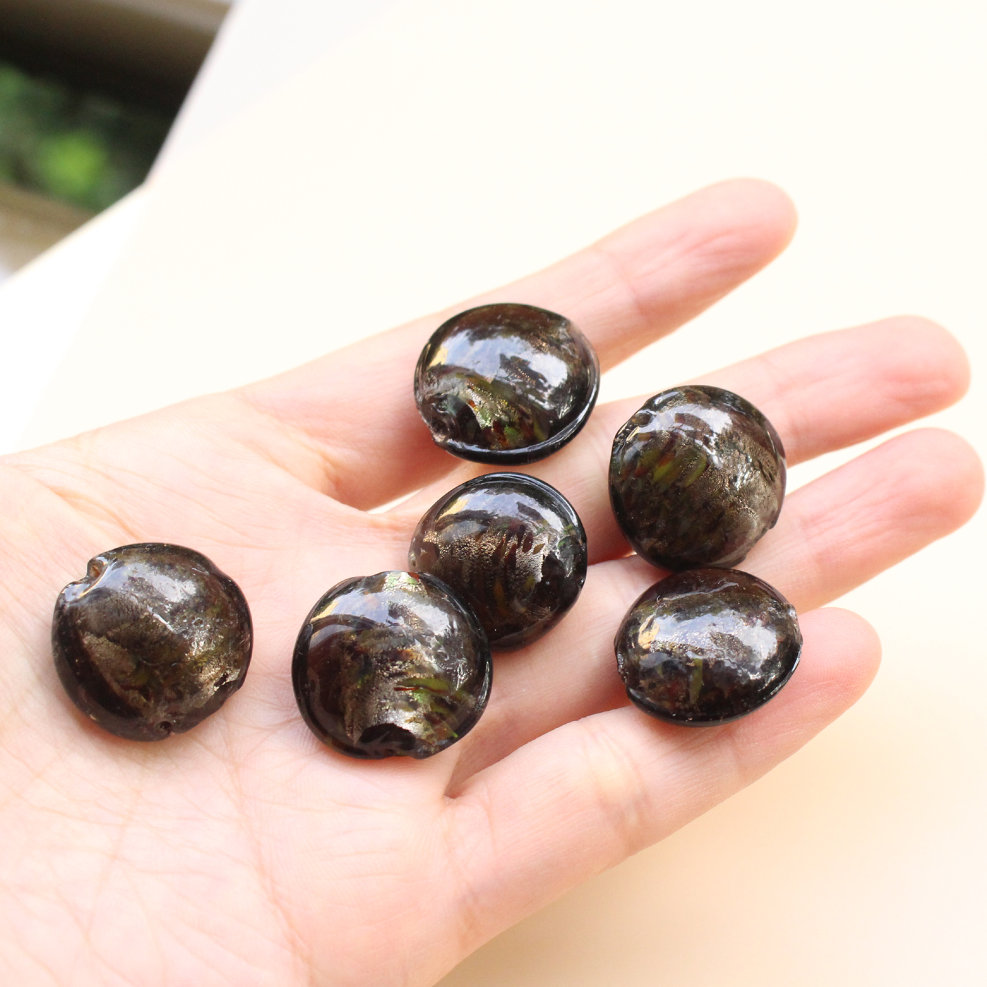 20mm扁圆灰色彩粉手工琉璃珠散珠DIY饰品手链项链耳环手编配件