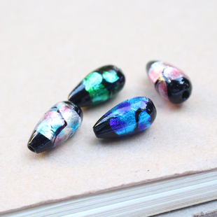 水滴精品日式琉璃亮片彩箔珠孔绿湖蓝粉黄色DIY饰品耳环材料配件