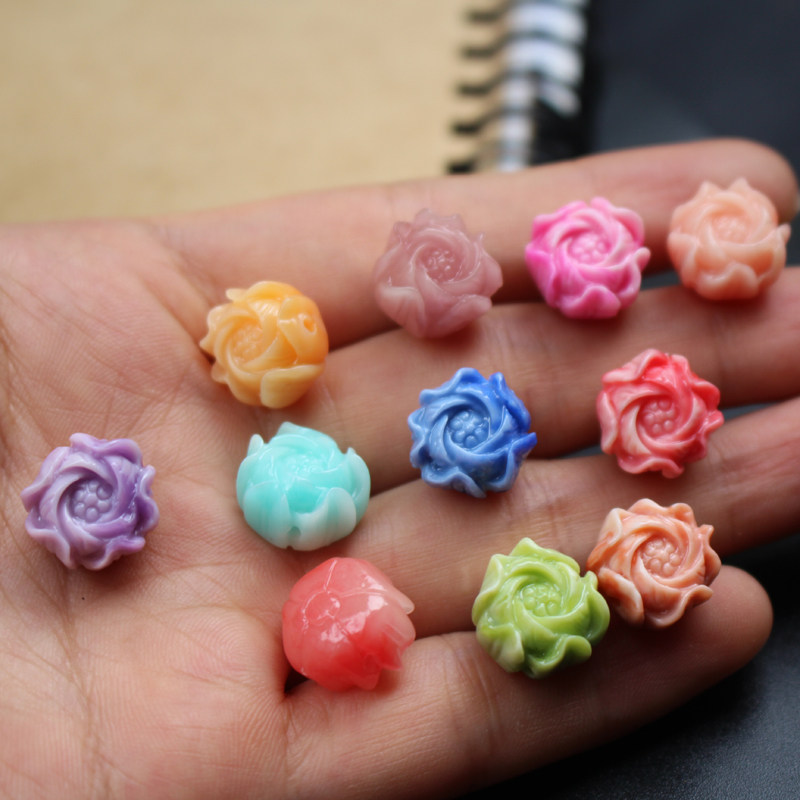 粉珊瑚双色芙蓉花合成珊瑚diy饰品手链项链耳环配饰配件彩色散珠