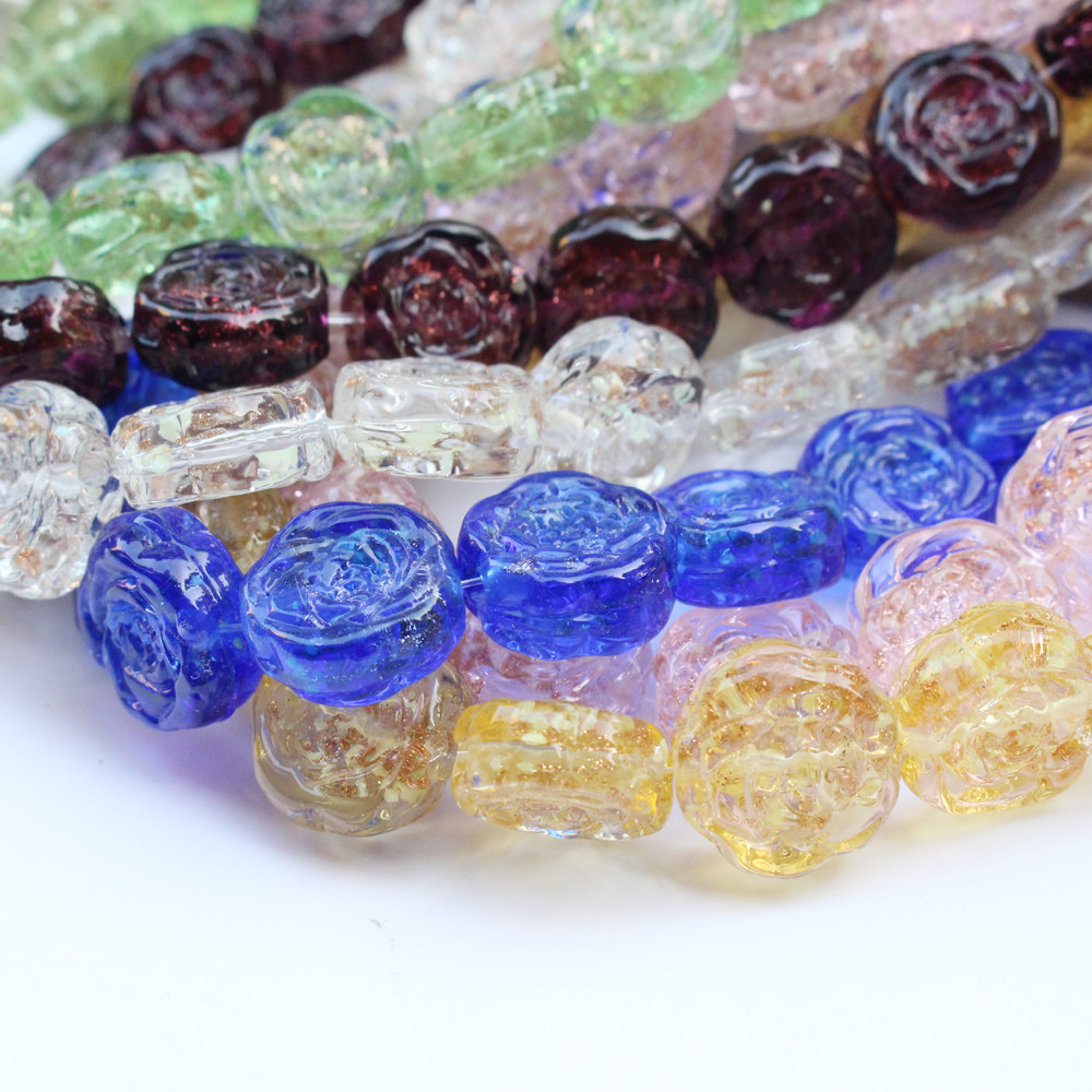 夜光金沙玫瑰形手工琉璃珠DIY饰品手链项链耳环手编材料配件散珠