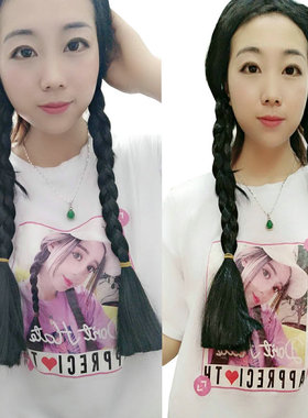 搞怪黑色长辫子假发男生反串假发闹新房假发麻花辫搞笑假发