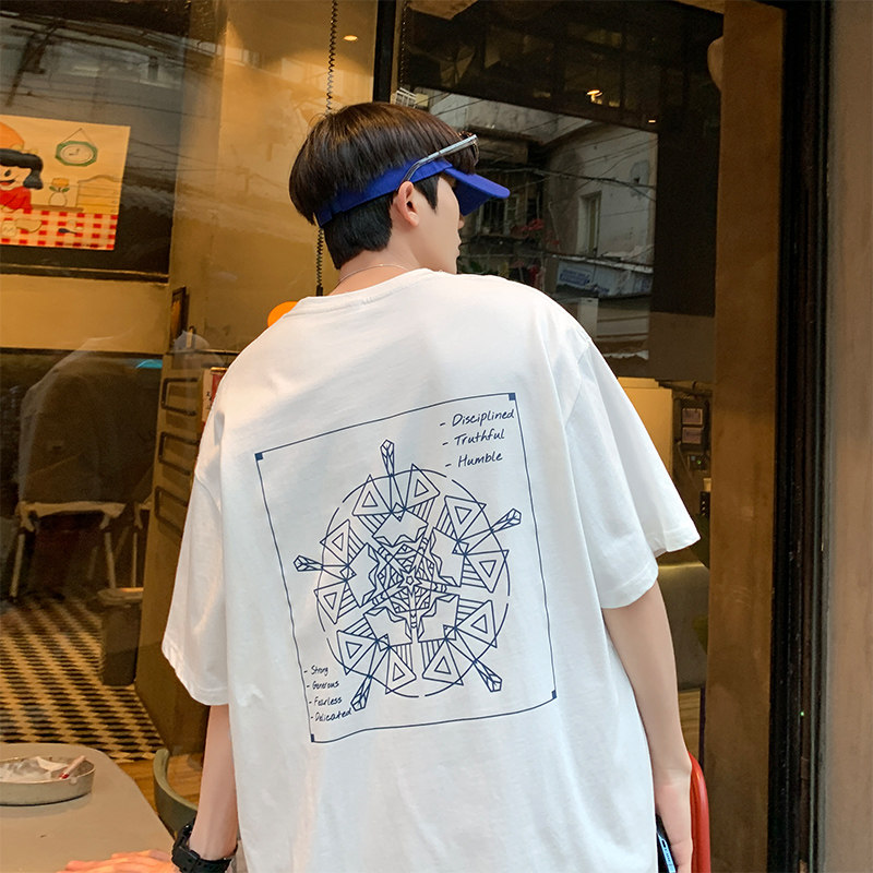 夏季宽松潮牌塔罗牌印花大码纯棉短袖男女同款A339P25,男装T恤,电商A309