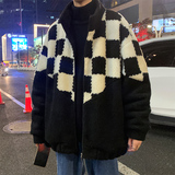 冬季棋盘格撞色羊羔毛棉服外套男潮牌保暖棉衣A328P118控158，男装棉衣，电商A309