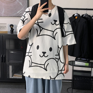 满印短袖t恤男宽松潮牌 2121P35控48图片
