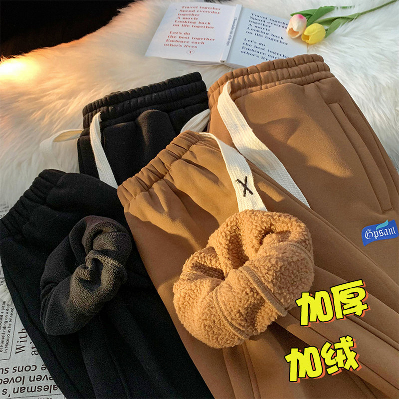 重磅420克加绒加厚哥特字印花束脚卫裤男休闲运动裤A380P60 控88图片