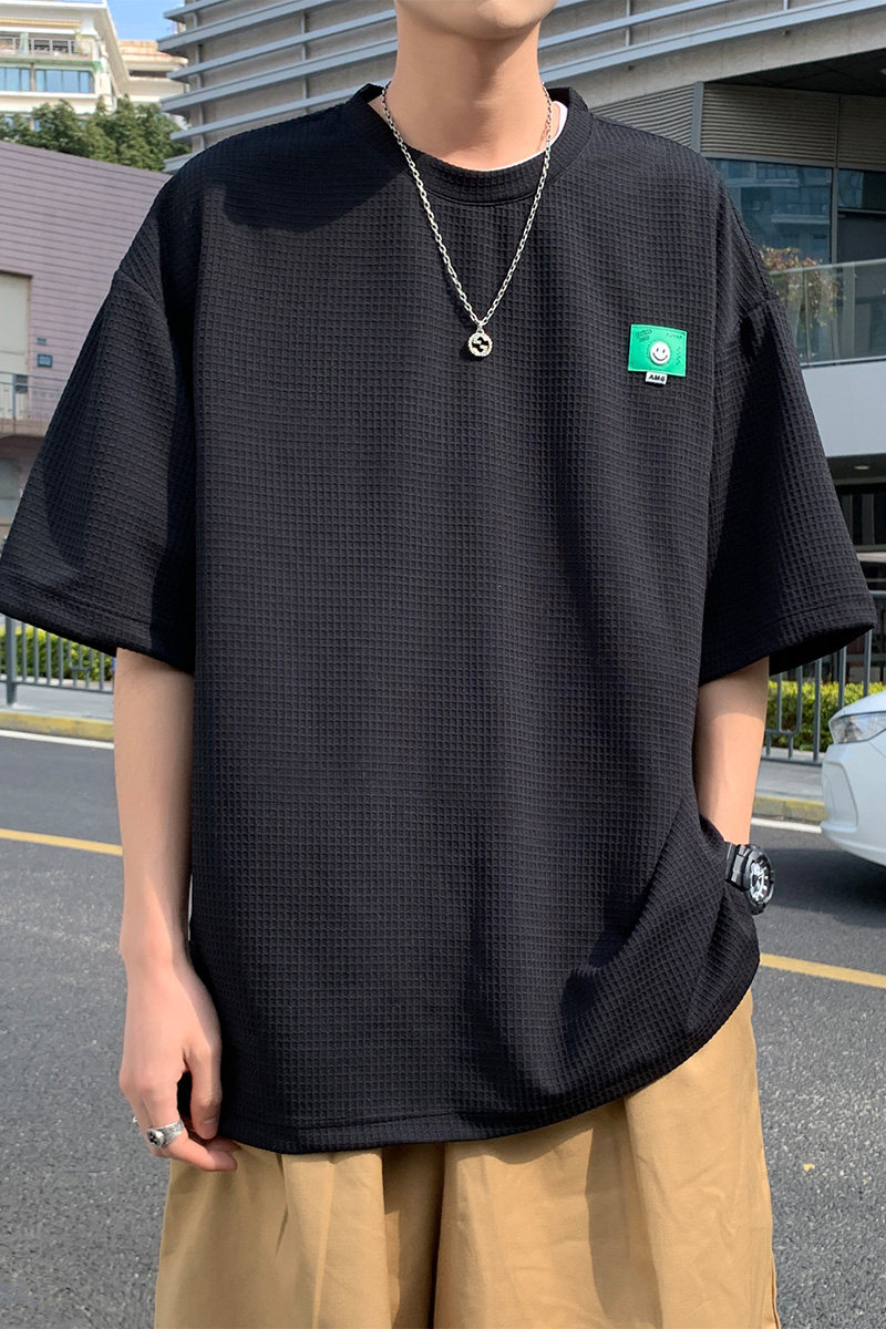 夏季主推款~华夫格绣标短袖t恤男女同款021P35控48,男装T恤,电商A309