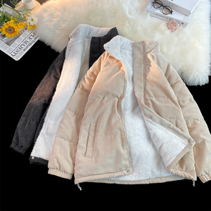 毛毯风~冬季灯芯绒棉服情侣潮牌加厚羊羔毛棉衣外套777P110 控148图片