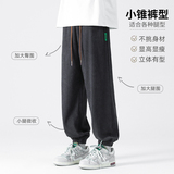 欧棉绒休闲裤男秋冬加绒加厚钢印束脚长裤A388P60控88，男装休闲裤，电商A309