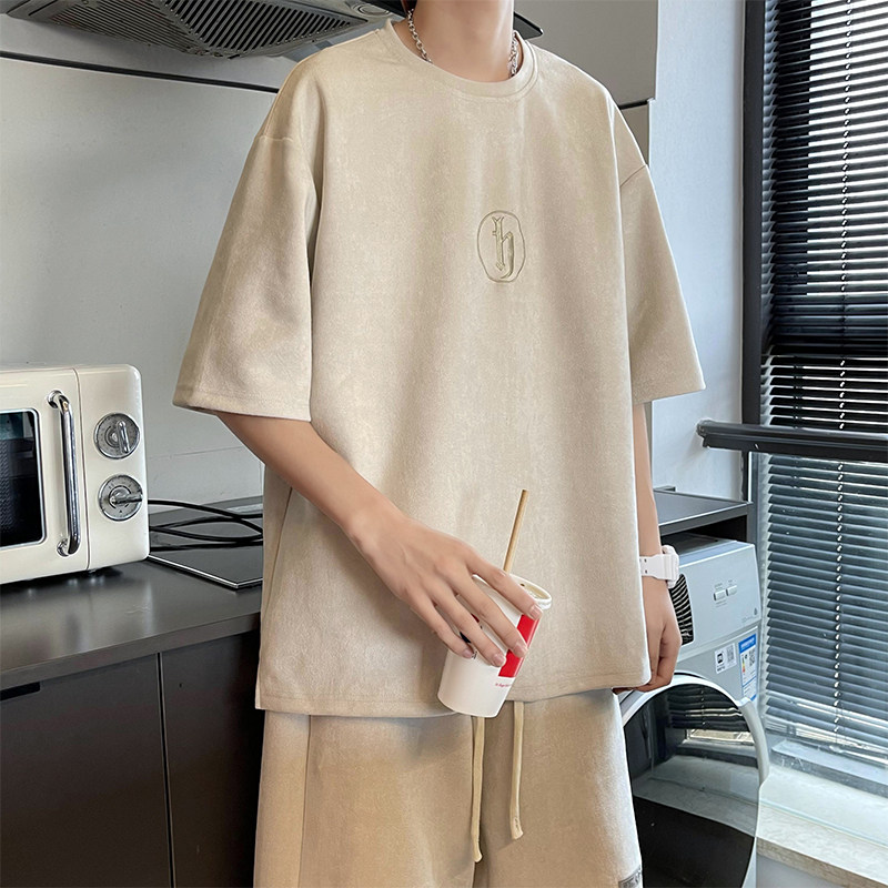 主推~280克重磅麂皮绒短袖短裤套装男女同款A353P80控108,男装休闲套装,电商A309