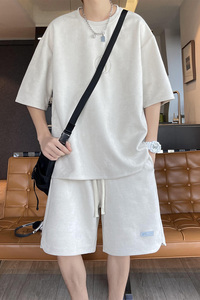 主推~280克重磅麂皮绒短袖短裤套装男女同款 A353P80 控108图片