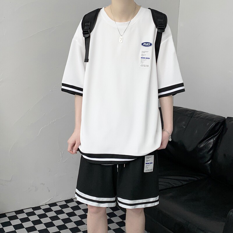 链接~夏季冰丝短袖套装男TZ559P50控78,男装T恤,电商A309