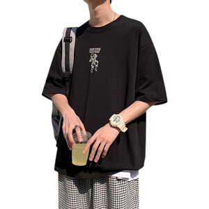冰丝抗皱坠感面料~ 夏季潮牌宽松大码短袖男女同款 003P45 控68图片